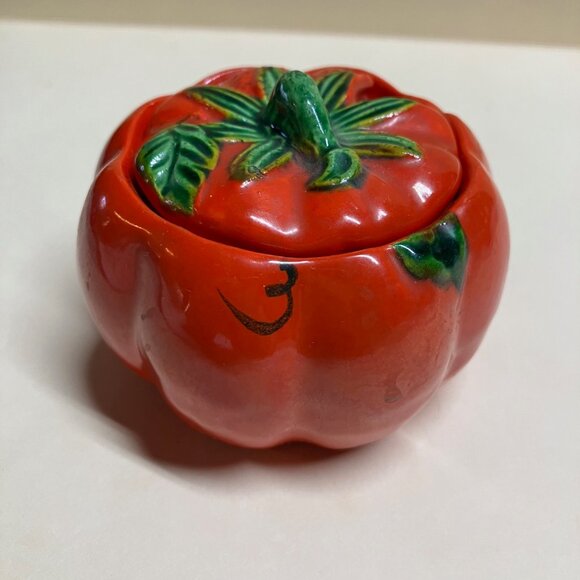 Vintage Small 2" Ceramic Condiment jars 5 pc Fruit set (no spoons) - Picture 2 of 13